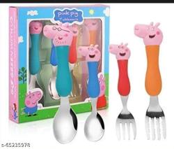 Pink Pig Tableware Stainless Steel Baby Feed Spoon and Fork Set